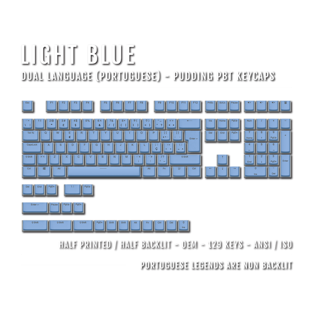 Light Blue Portuguese (ISO-PT) Dual Language PBT Pudding Keycaps