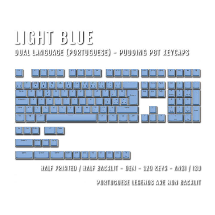 Light Blue Portuguese (ISO-PT) Dual Language PBT Pudding Keycaps