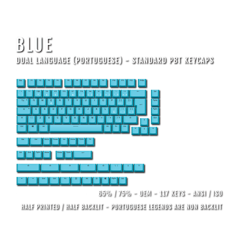 Blue PBT Portuguese Keycaps - ISO-PT - 65/75% Sizes - Dual Language Keycaps - kromekeycaps