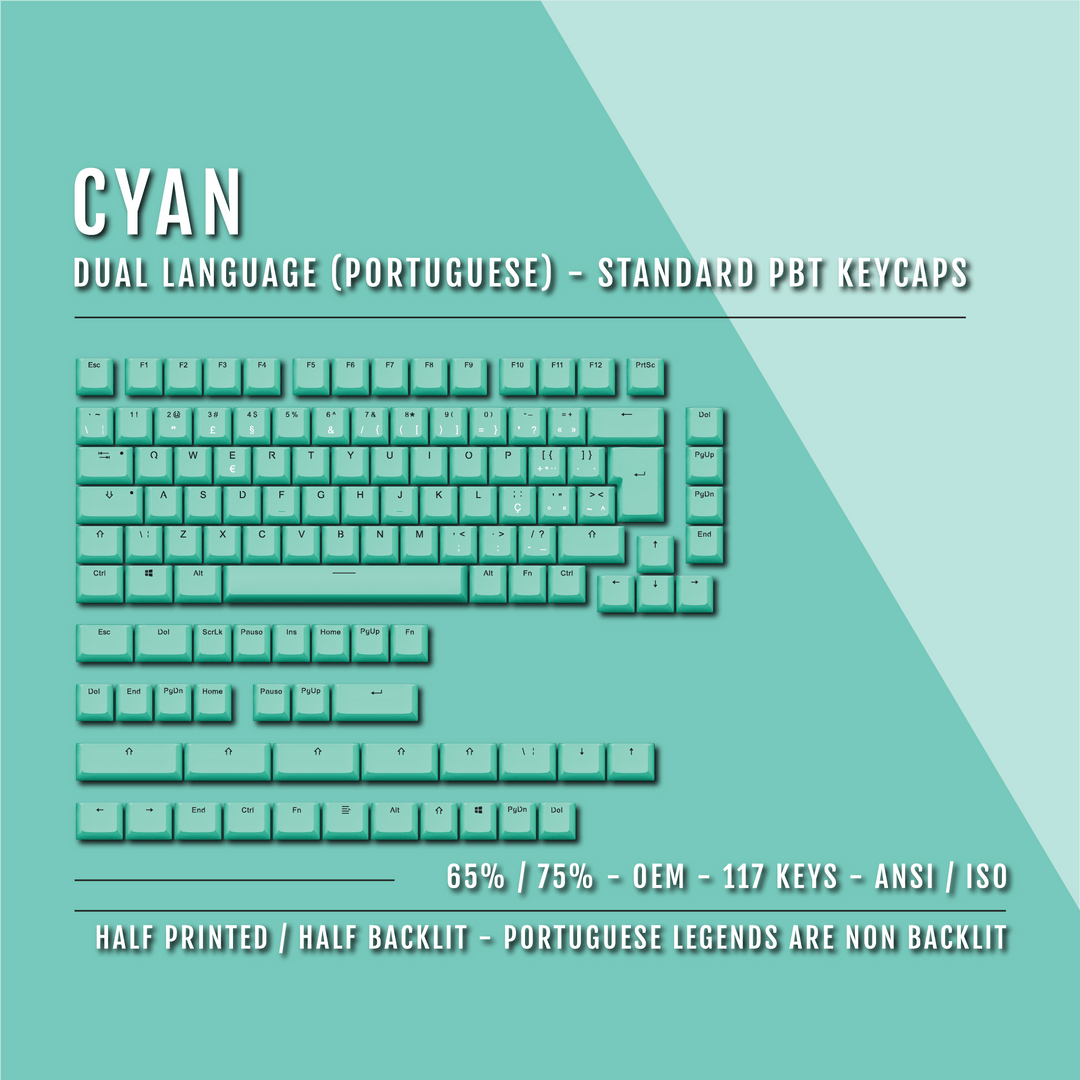 Cyan PBT Portuguese Keycaps - ISO-PT - 65/75% Sizes - Dual Language Keycaps - kromekeycaps