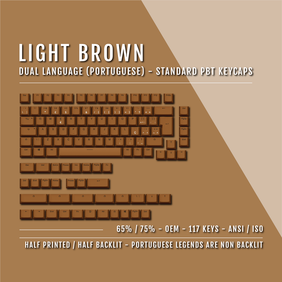 Light Brown PBT Portuguese Keycaps - ISO-PT - 65/75% Sizes - Dual Language Keycaps - kromekeycaps