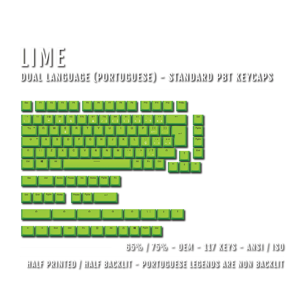Lime PBT Portuguese Keycaps - ISO-PT - 65/75% Sizes - Dual Language Keycaps - kromekeycaps