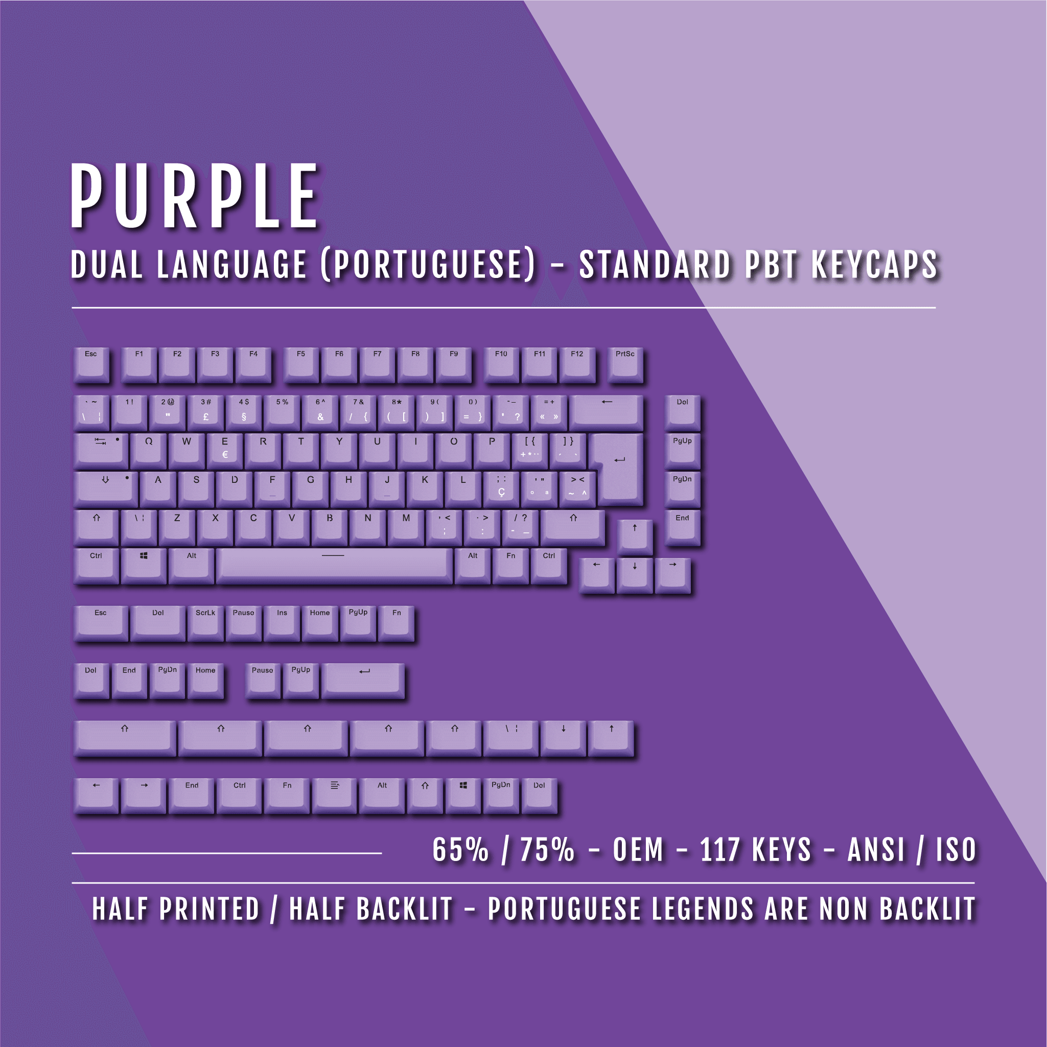 Purple Portuguese ISO PT Dual Language PBT Keycaps 65 75 Krome purple-portuguese-iso-pt-dual-language-pbt-keycaps-65-75-krome