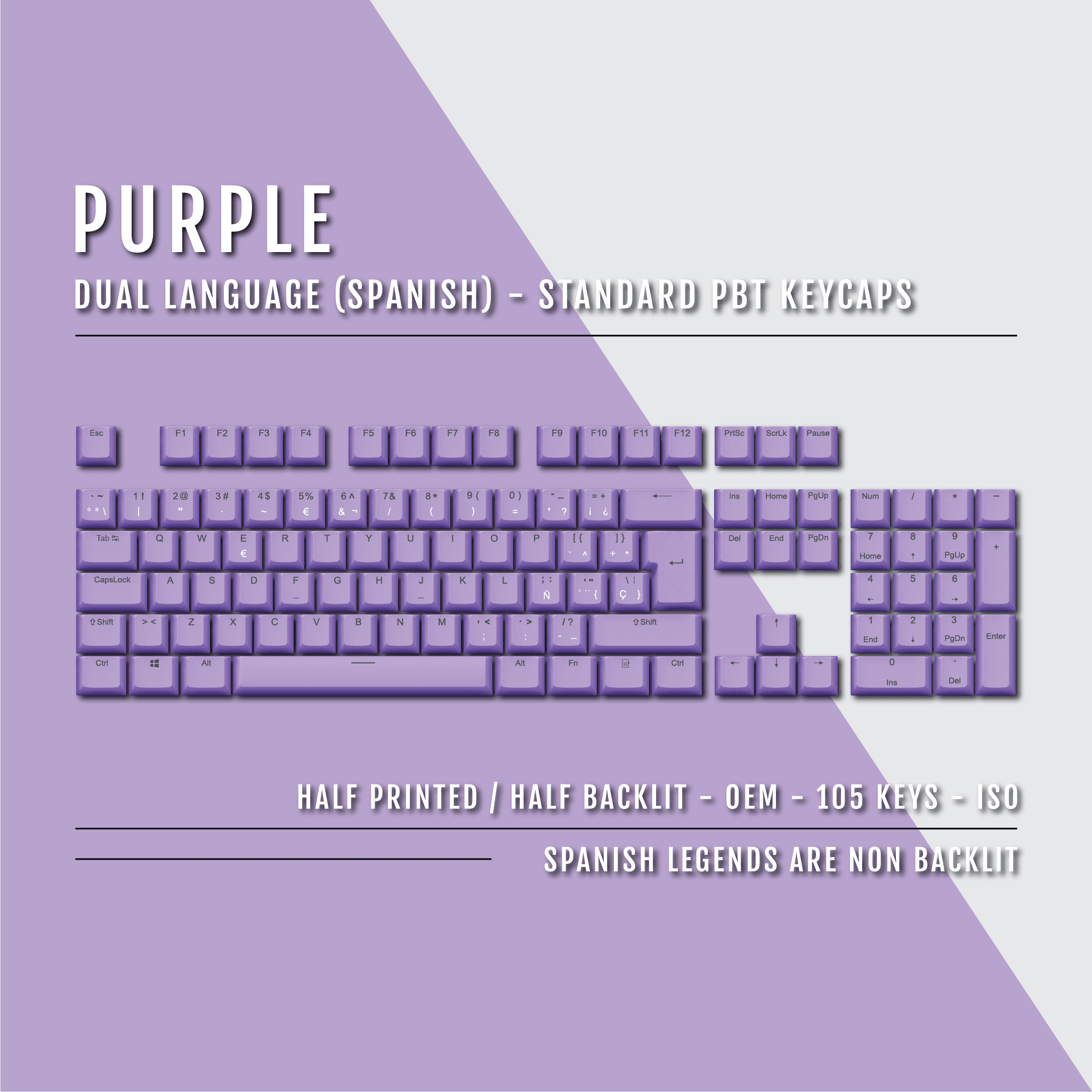 Purple Spanish (ISO-ES) Dual Language PBT Keycaps – Krome Keycaps LTD