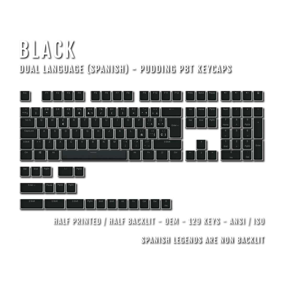 Black Spanish (ISO-ES) Dual Language PBT Pudding Keycaps