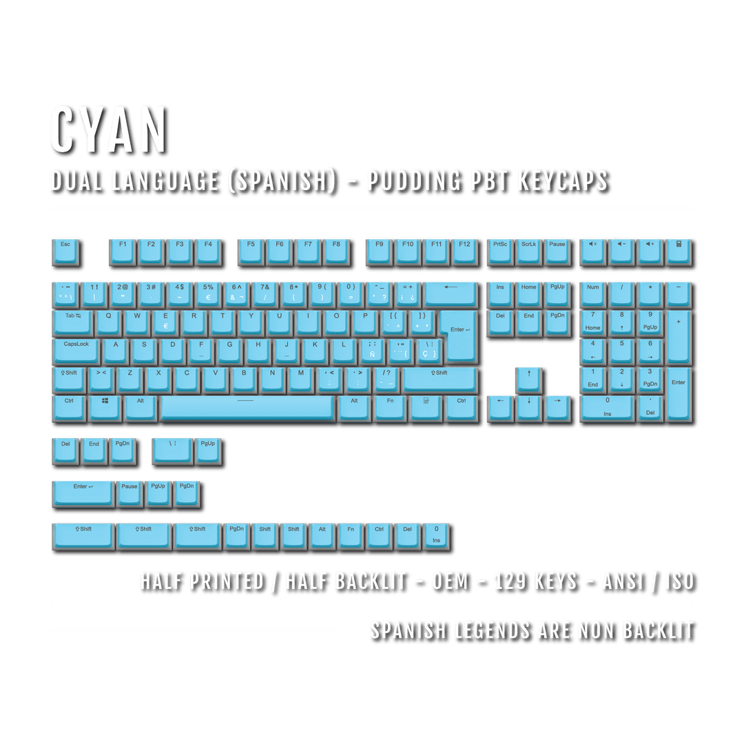 Cyan Spanish (ISO-ES) Dual Language PBT Pudding Keycaps