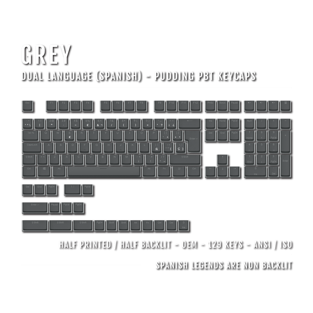 Grey Spanish (ISO-ES) Dual Language PBT Pudding Keycaps