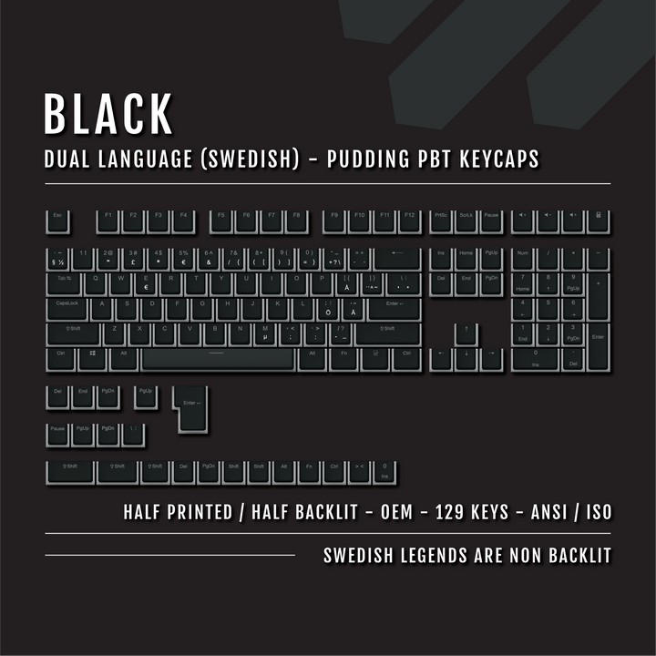 Black Swedish (ISO-SE) Dual Language PBT Pudding Keycaps