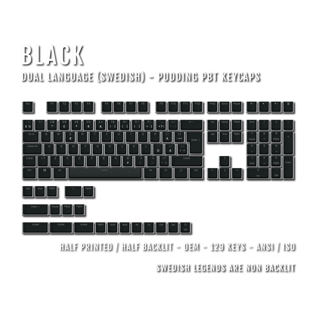 Black Swedish (ISO-SE) Dual Language PBT Pudding Keycaps