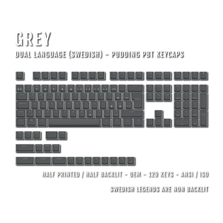 Grey Swedish (ISO-SE) Dual Language PBT Pudding Keycaps