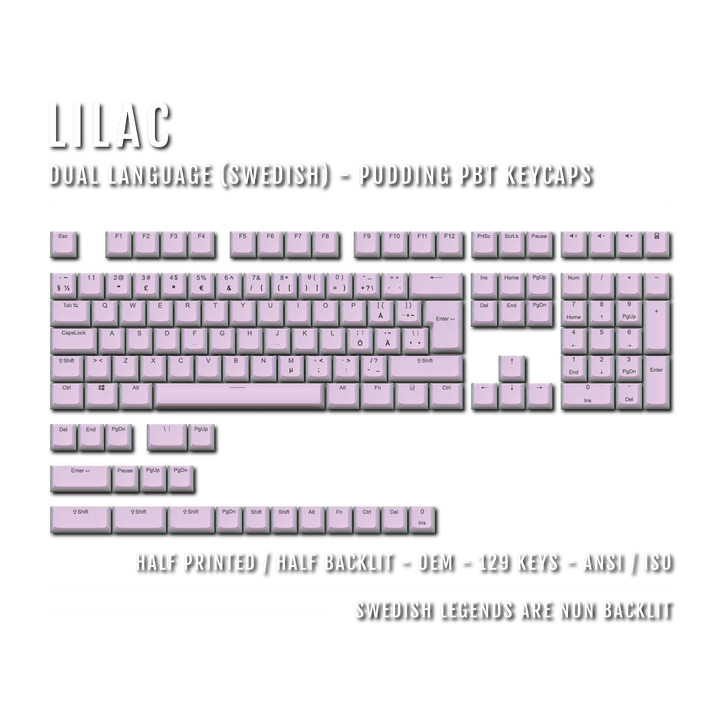 Lilac Swedish (ISO-SE) Dual Language PBT Pudding Keycaps