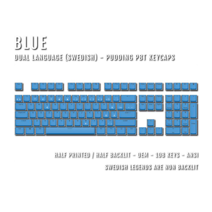 Blue Swedish Dual Language PBT Pudding Keycaps