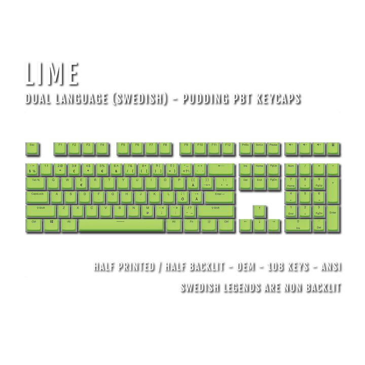 Lime Swedish Dual Language PBT Pudding Keycaps