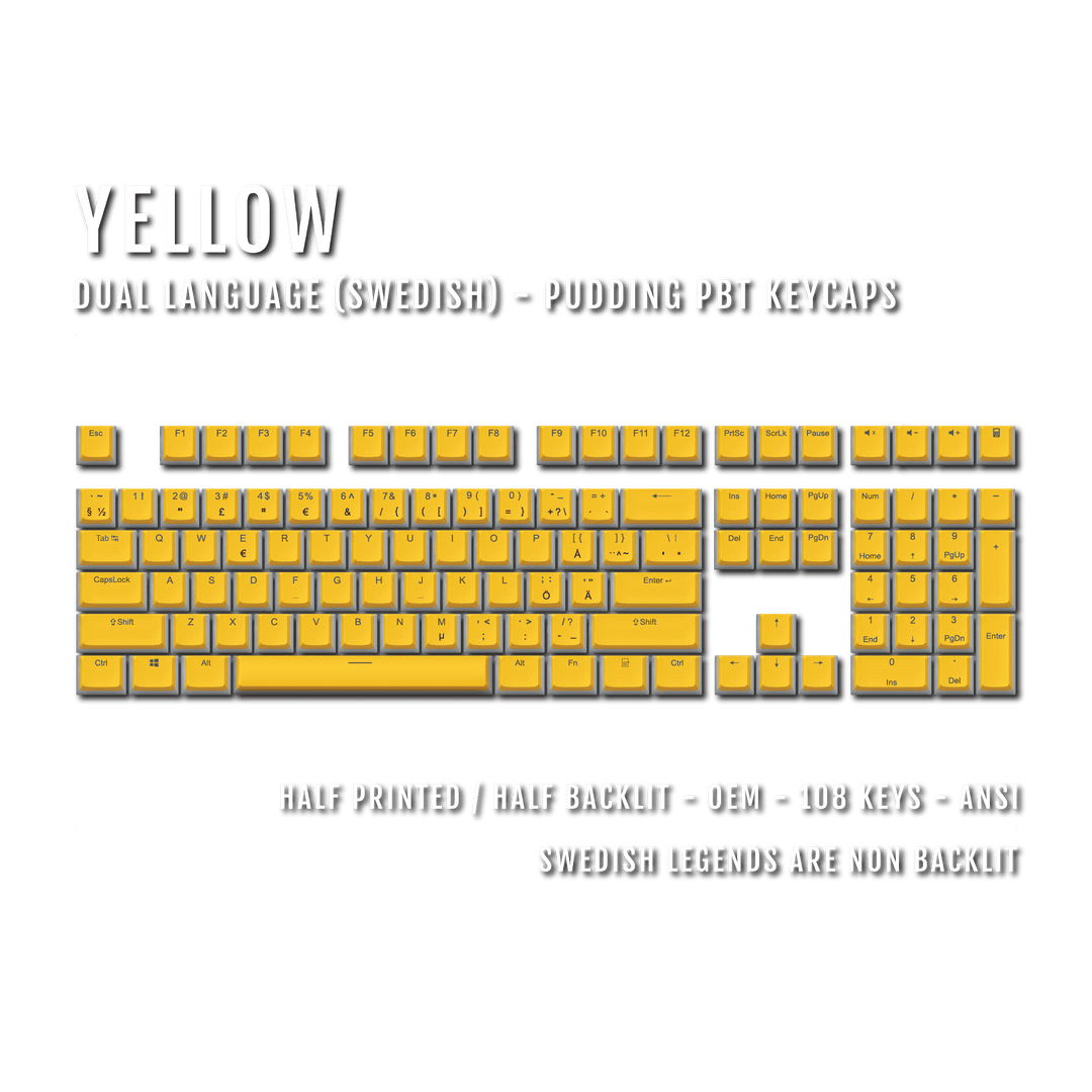 Yellow Swedish Dual Language PBT Pudding Keycaps