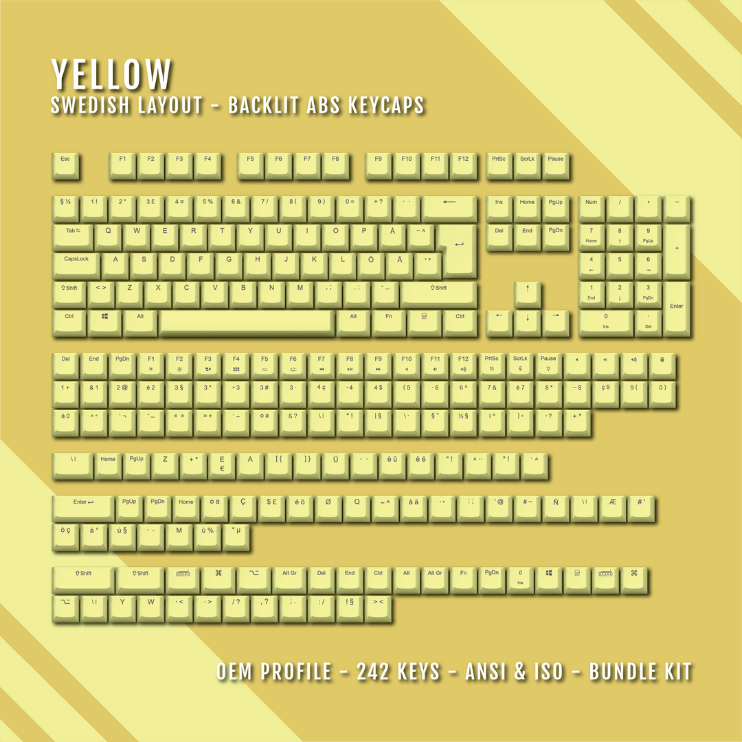 Yellow Backlit Swedish Keycaps - ISO-SE - Windows & Mac - kromekeycaps