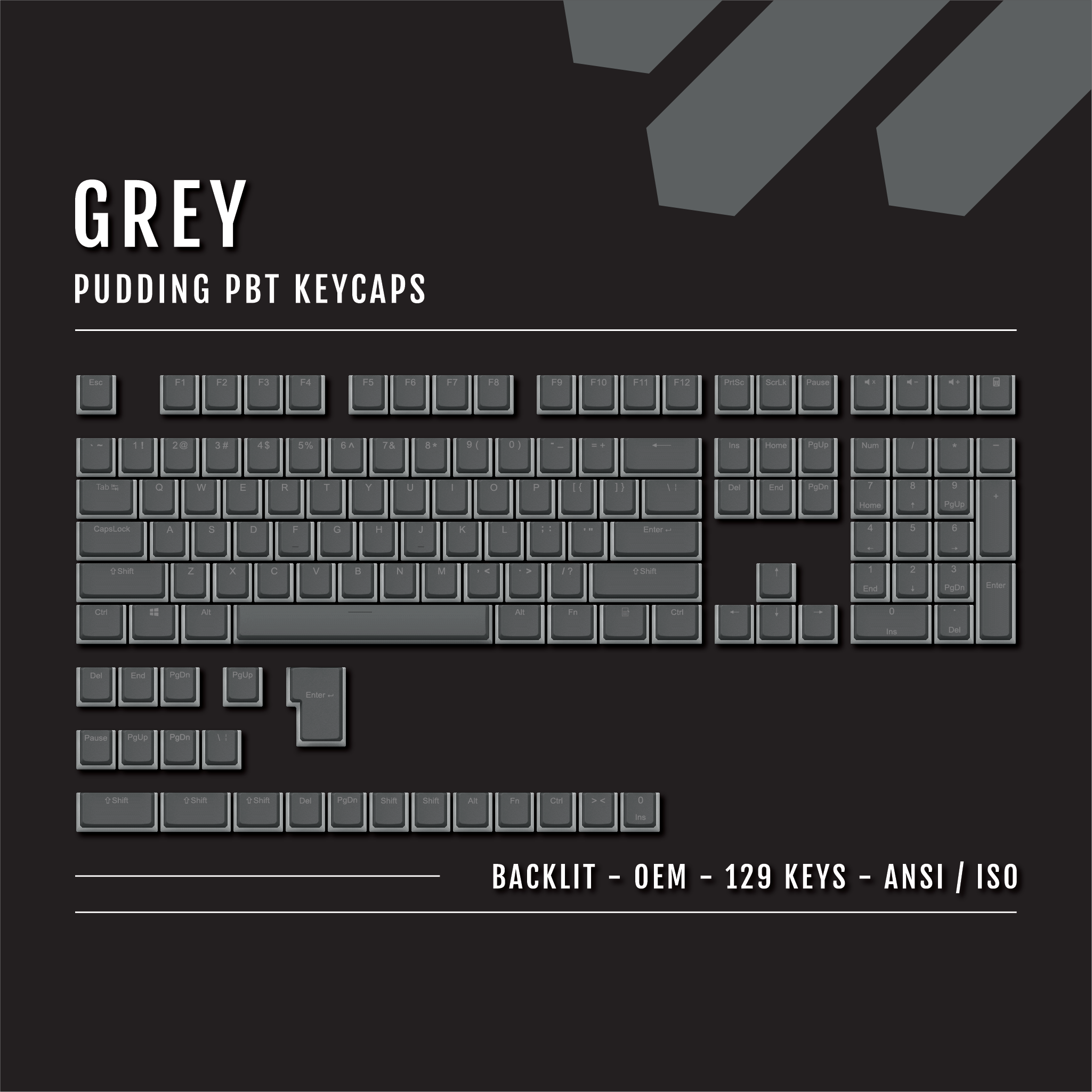 Grey Backlit PBT Pudding Keycaps Krome Keycaps LTD