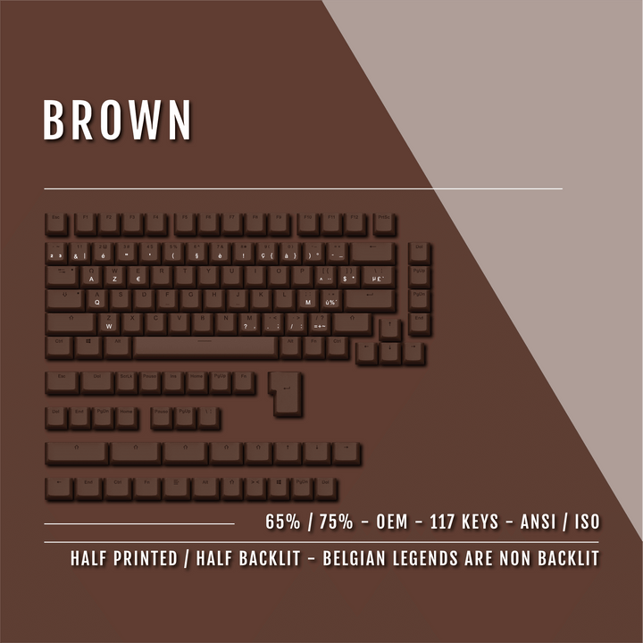 Brown Belgian (ISO-BE) Dual Language PBT Keycaps - 65/75% Krome Keycaps LTD belgian
