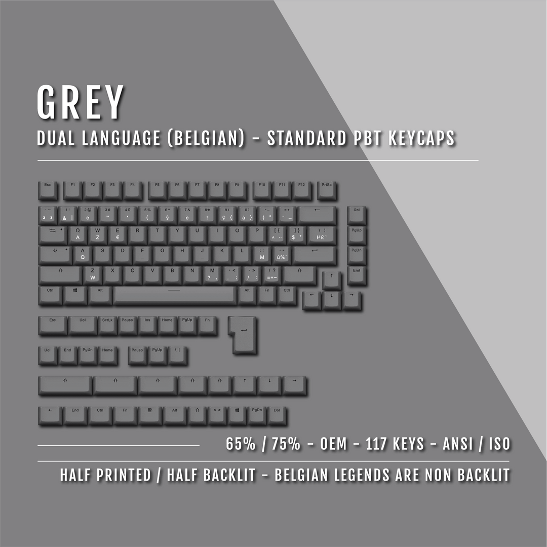Grey Belgian (ISO-BE) Dual Language PBT Keycaps - 65/75% Krome Keycaps LTD belgian