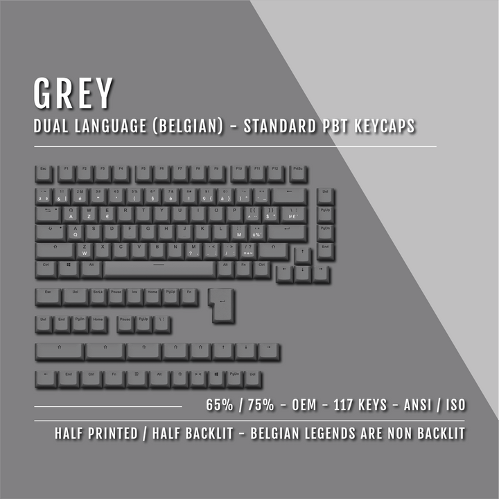 Grey Belgian (ISO-BE) Dual Language PBT Keycaps - 65/75% Krome Keycaps LTD belgian