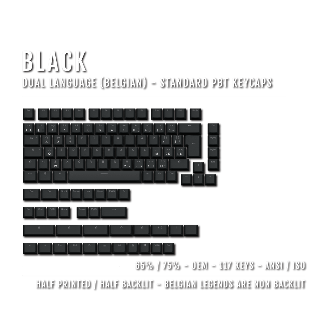Black Belgian (ISO-BE) Dual Language PBT Keycaps - 65/75% Krome Keycaps LTD belgian
