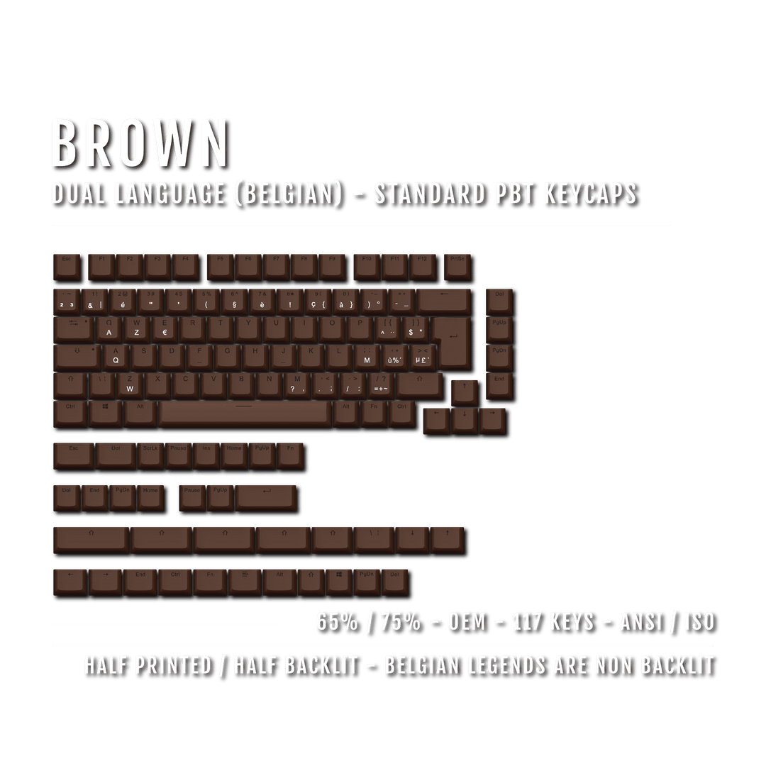 Brown PBT Belgian Keycaps - ISO-BE - 65/75% Sizes - Dual Language Keycaps - kromekeycaps
