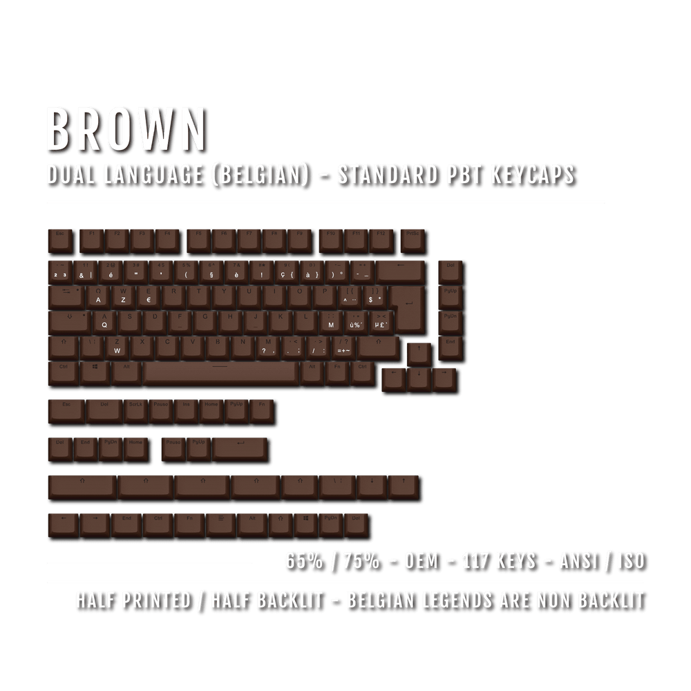 Brown PBT Belgian Keycaps - ISO-BE - 65/75% Sizes - Dual Language Keycaps - kromekeycaps