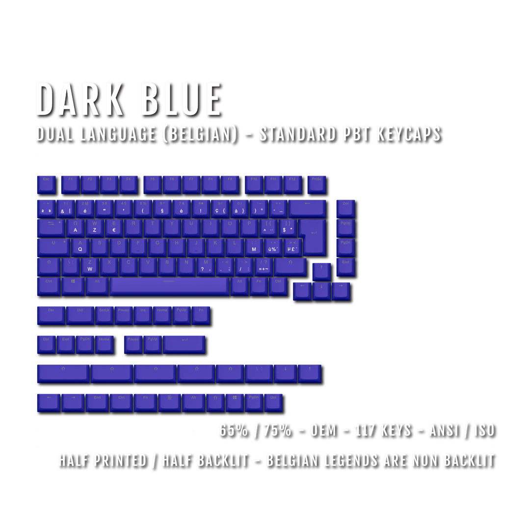 Dark Blue PBT Belgian Keycaps - ISO-BE - 65/75% Sizes - Dual Language Keycaps - kromekeycaps