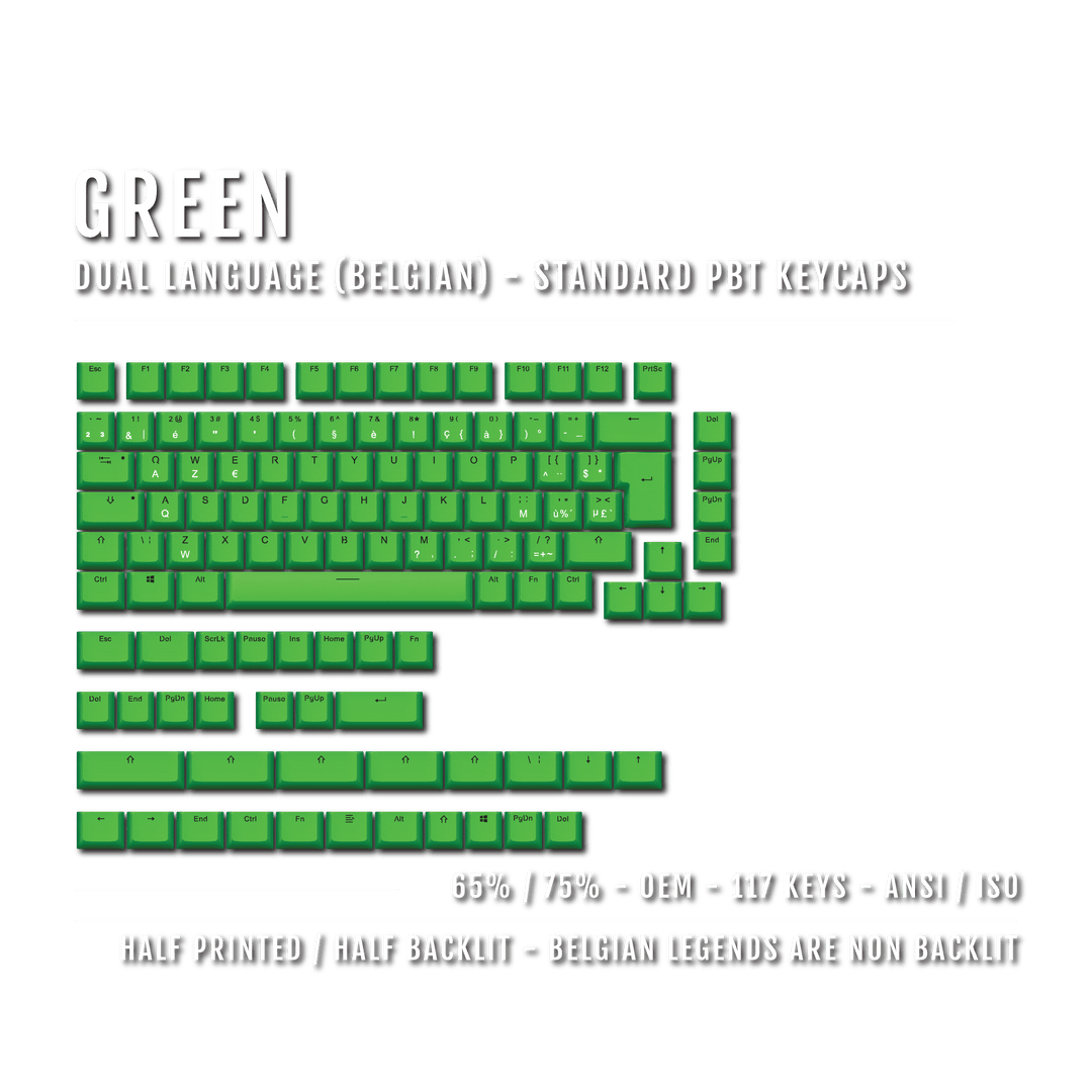 Green PBT Belgian Keycaps - ISO-BE - 65/75% Sizes - Dual Language Keycaps - kromekeycaps