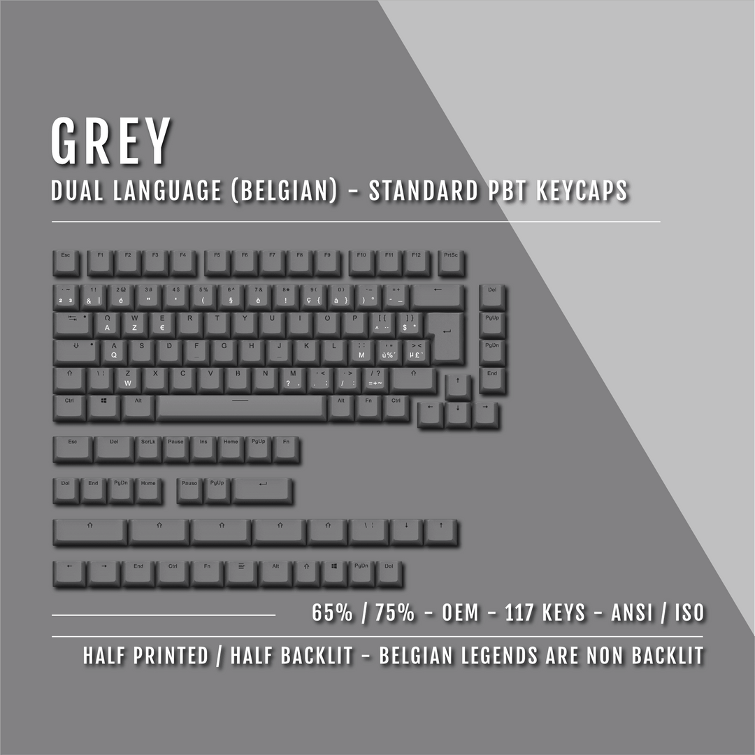 Grey Belgian (ISO-BE) Dual Language PBT Keycaps - 65/75% Krome Keycaps LTD belgian