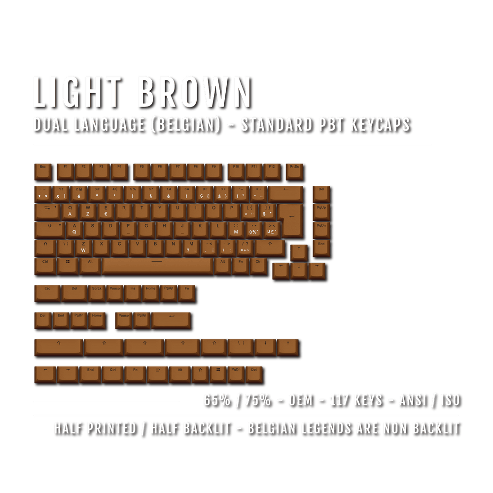 Light Brown PBT Belgian Keycaps - ISO-BE - 65/75% Sizes - Dual Language Keycaps - kromekeycaps