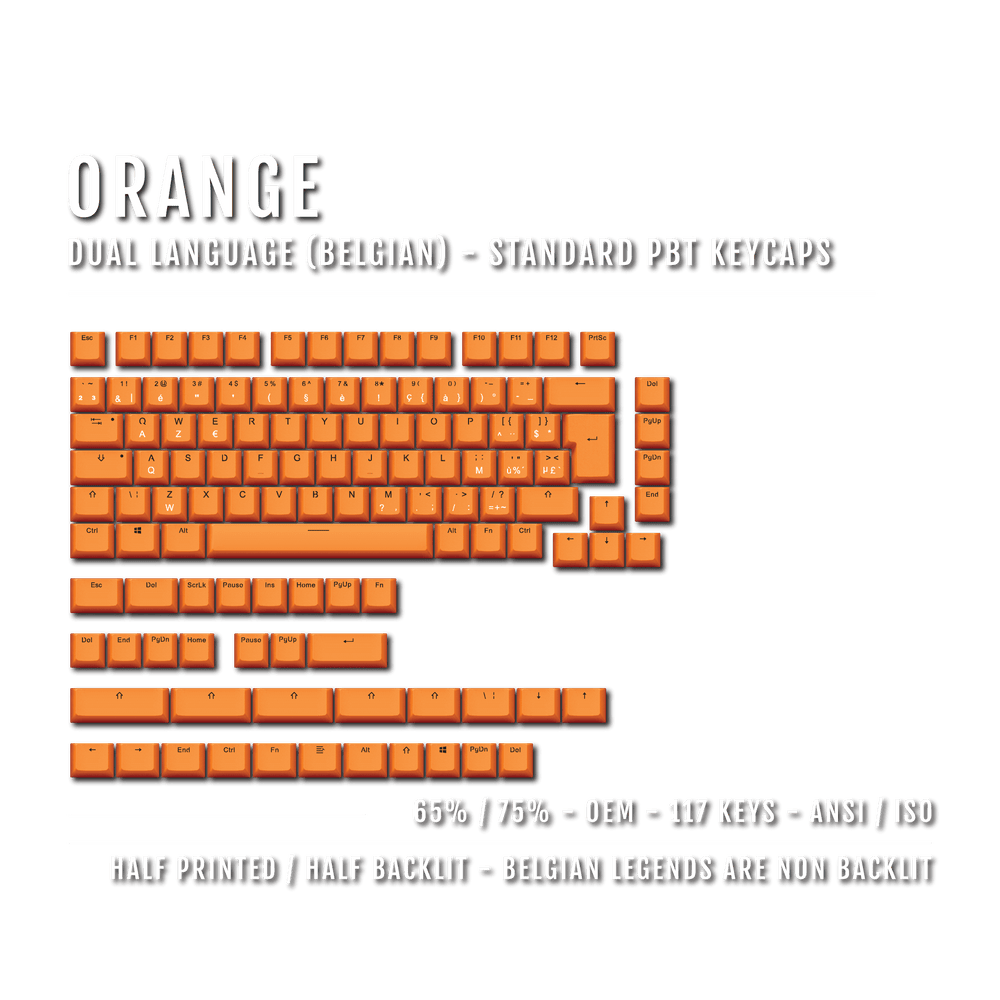 Orange PBT Belgian Keycaps - ISO-BE - 65/75% Sizes - Dual Language Keycaps - kromekeycaps