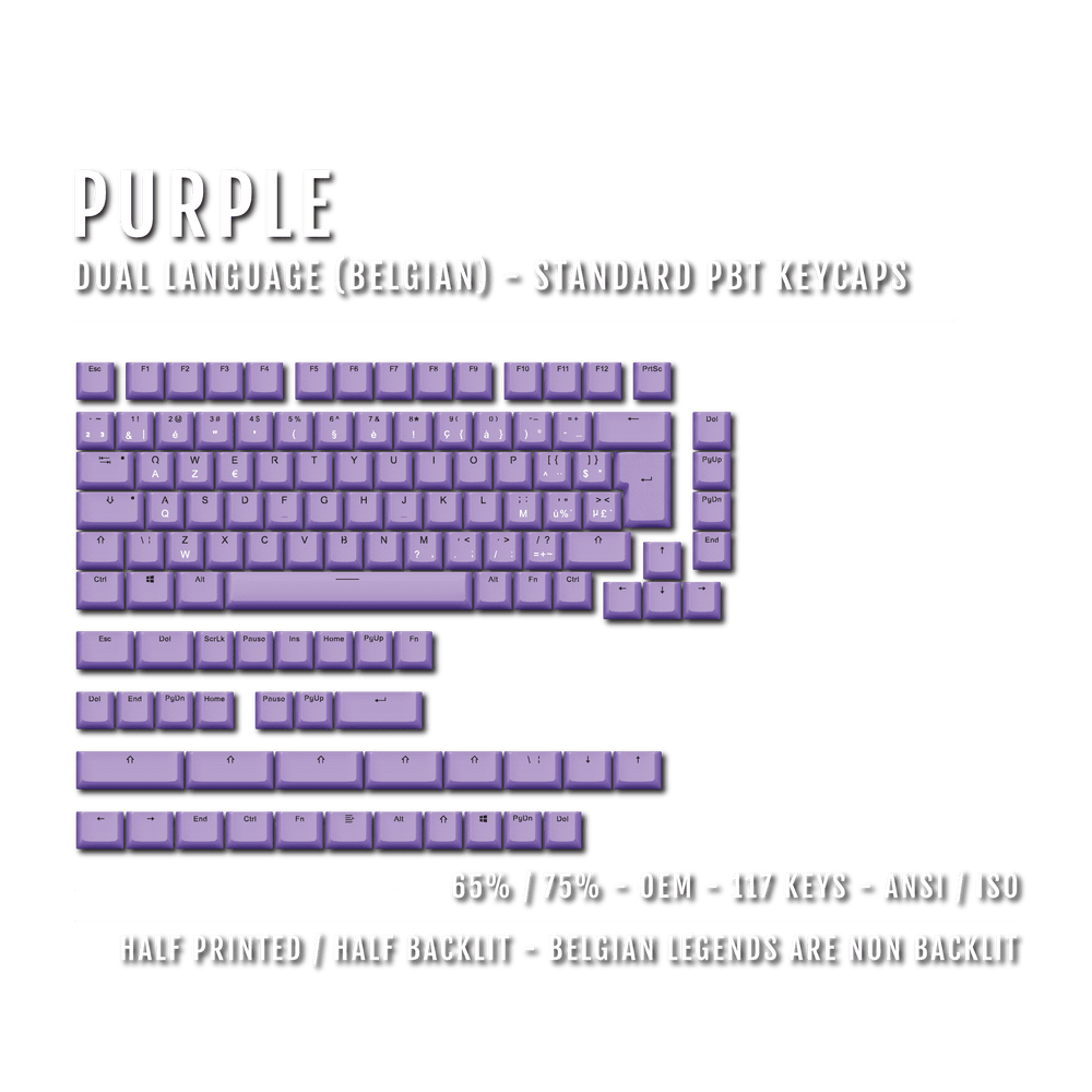 Purple PBT Belgian Keycaps - ISO-BE - 65/75% Sizes - Dual Language Keycaps - kromekeycaps