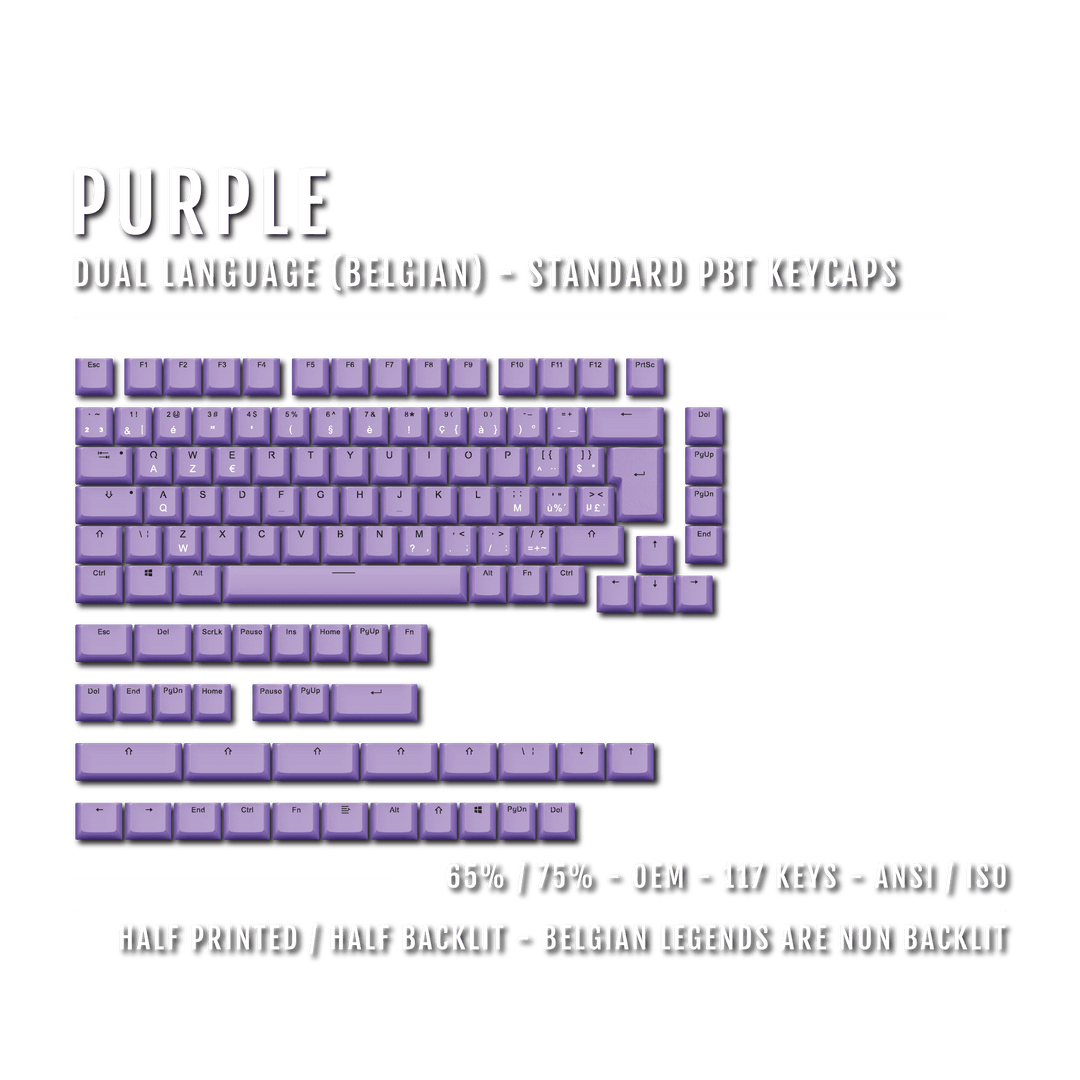 Purple PBT Belgian Keycaps - ISO-BE - 65/75% Sizes - Dual Language Keycaps - kromekeycaps