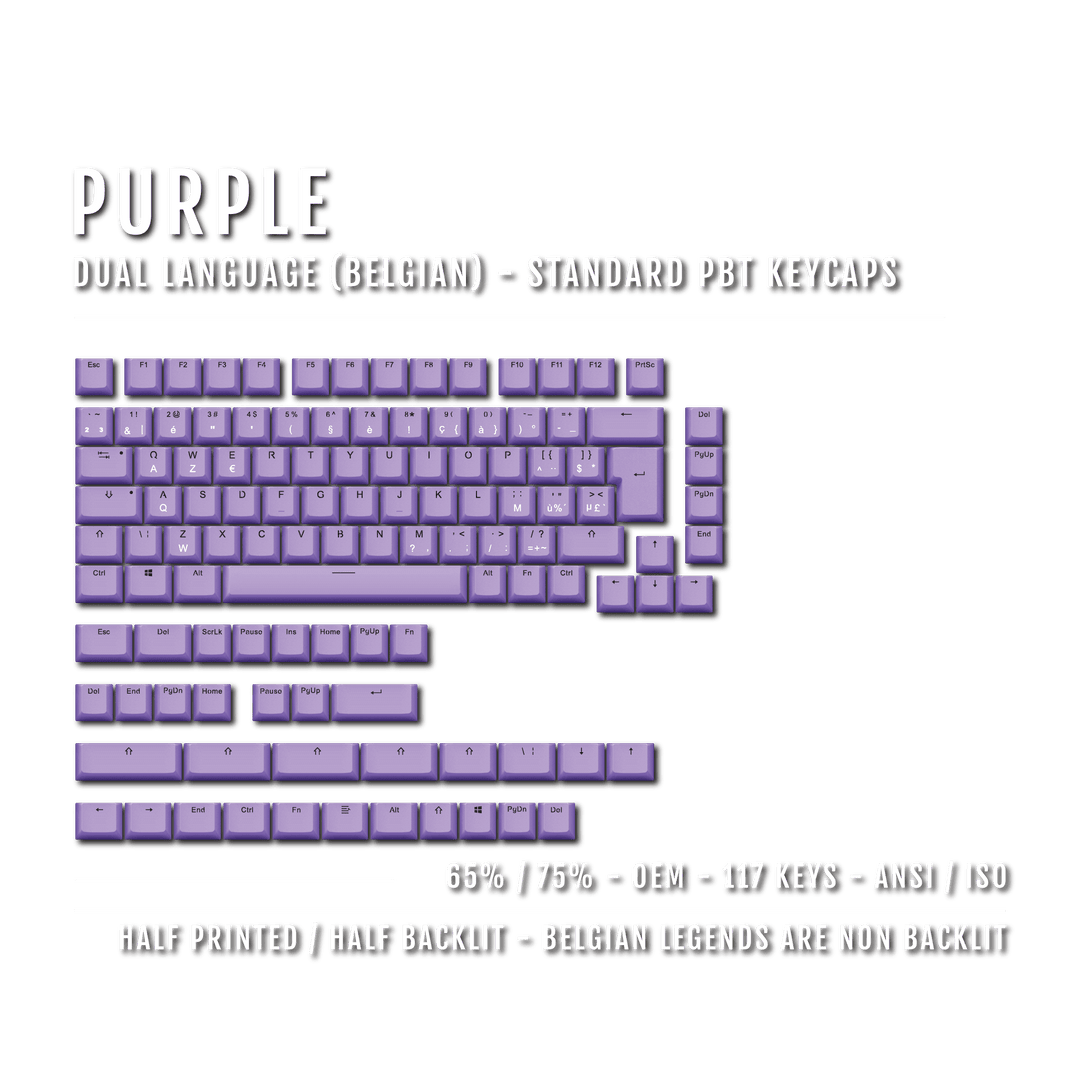 Purple Belgian (ISO-BE) Dual Language PBT Keycaps - 65/75% Krome Keycaps LTD belgian