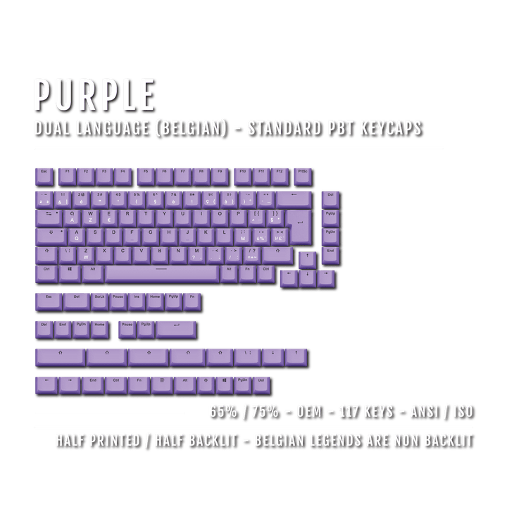 Purple Belgian (ISO-BE) Dual Language PBT Keycaps - 65/75% Krome Keycaps LTD belgian