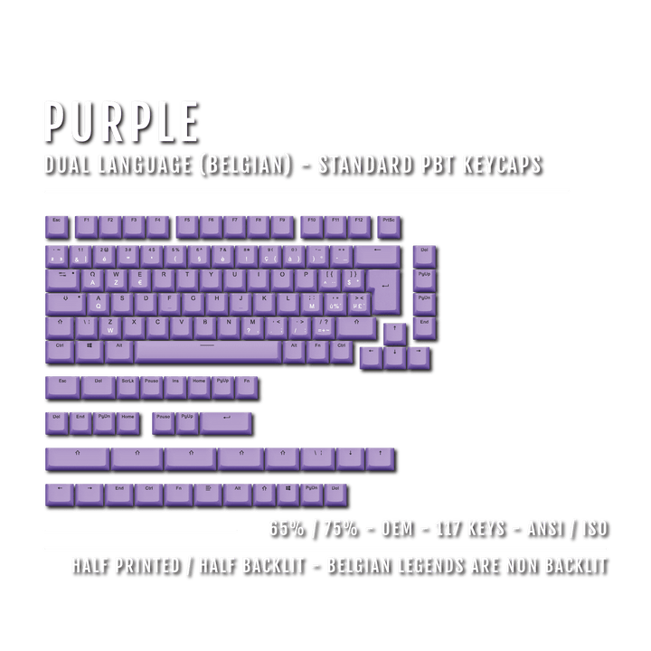 Purple PBT Belgian Keycaps - ISO-BE - 65/75% Sizes - Dual Language Keycaps - kromekeycaps