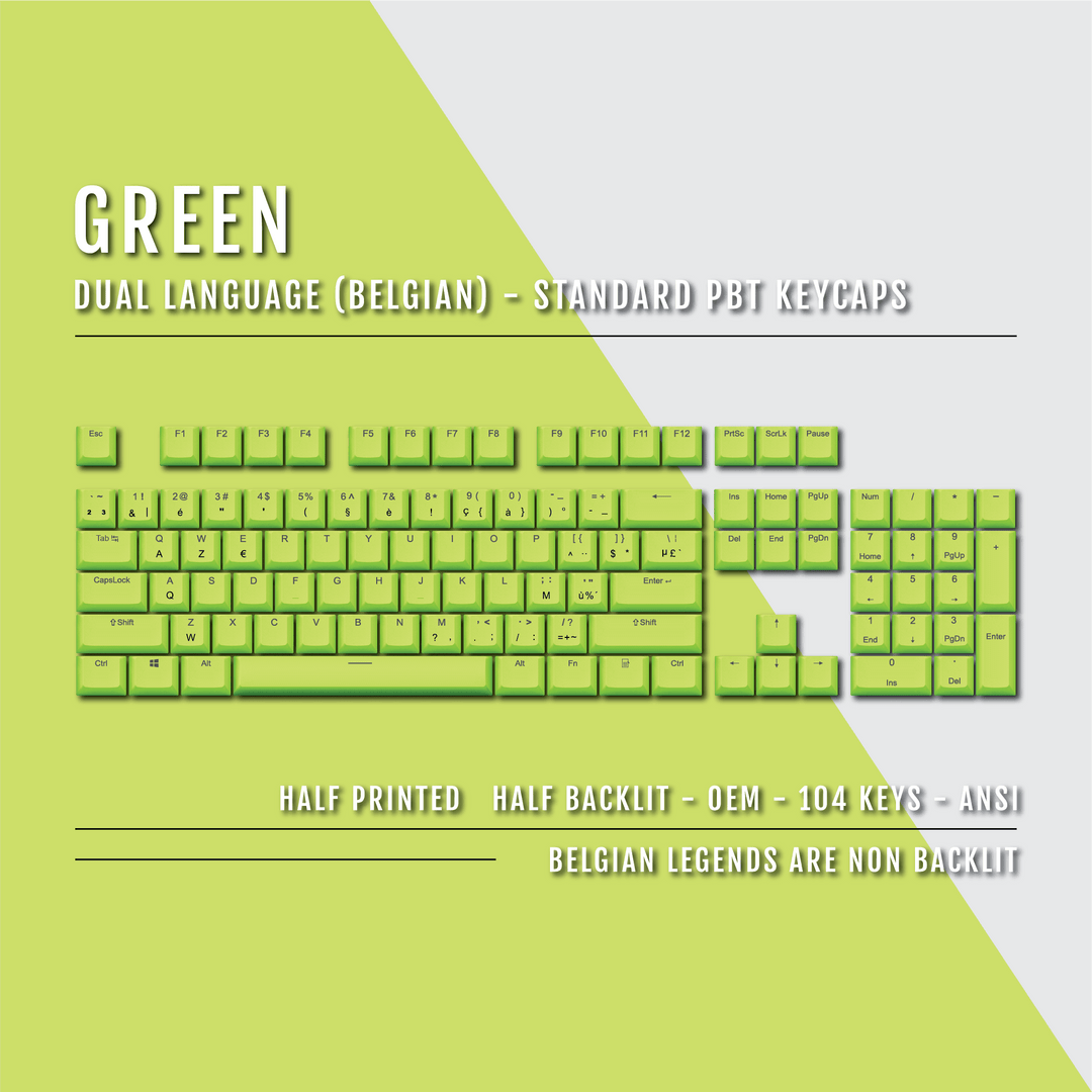 Green Belgian (ISO-BE) Dual Language PBT Keycaps Krome Keycaps LTD belgian
