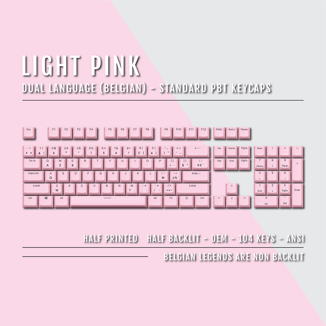 Light Pink PBT Belgian Keycaps - ISO-BE - 100% Size - Dual Language Keycaps - kromekeycaps