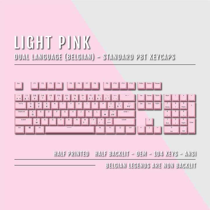 Light Pink Belgian (ISO-BE) Dual Language PBT Keycaps Krome Keycaps LTD belgian