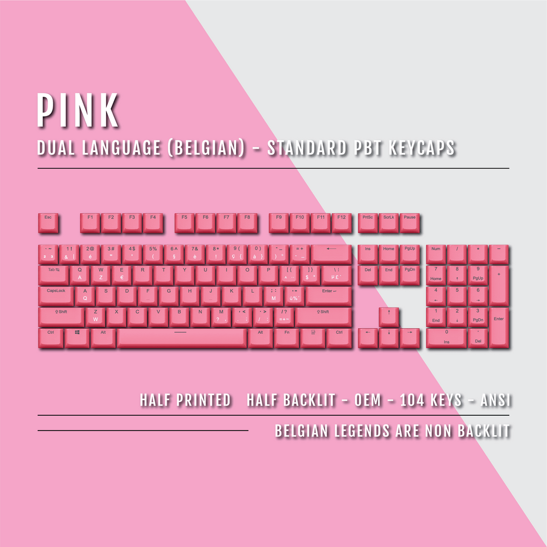 Pink PBT Belgian Keycaps - ISO-BE - 100% Size - Dual Language Keycaps - kromekeycaps