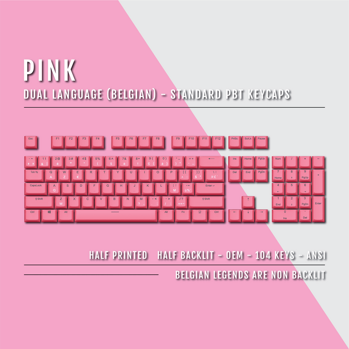 Pink PBT Belgian Keycaps - ISO-BE - 100% Size - Dual Language Keycaps - kromekeycaps