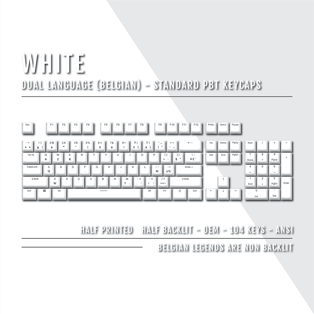 White Belgian (ISO-BE) Dual Language PBT Keycaps Krome Keycaps LTD belgian