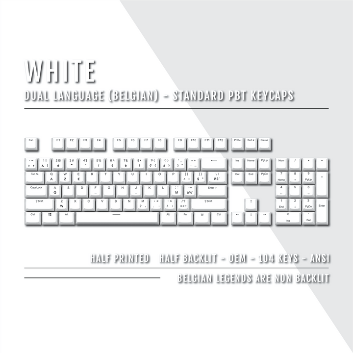 White Belgian (ISO-BE) Dual Language PBT Keycaps Krome Keycaps LTD belgian