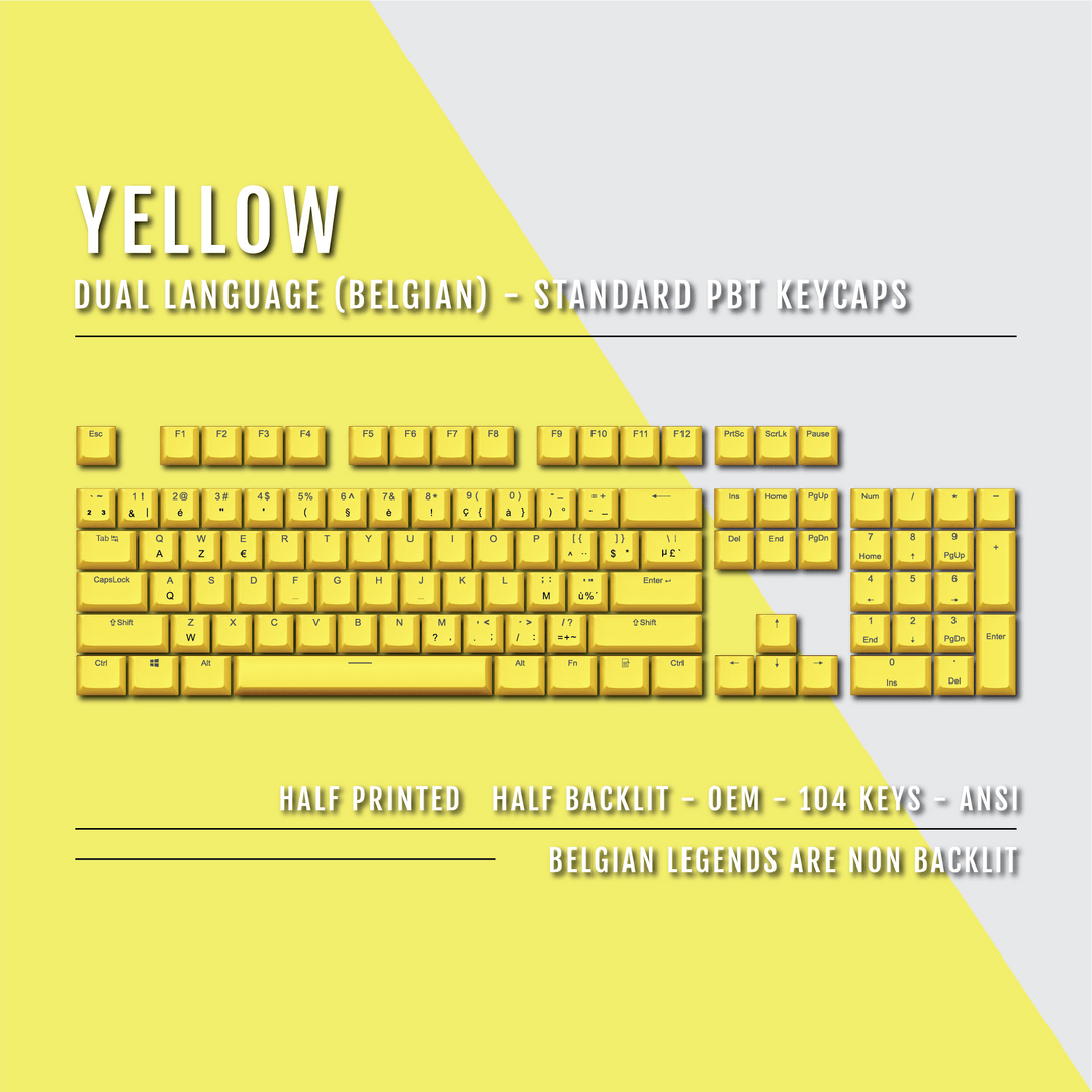 Yellow Belgian (ISO-BE) Dual Language PBT Keycaps Krome Keycaps LTD belgian