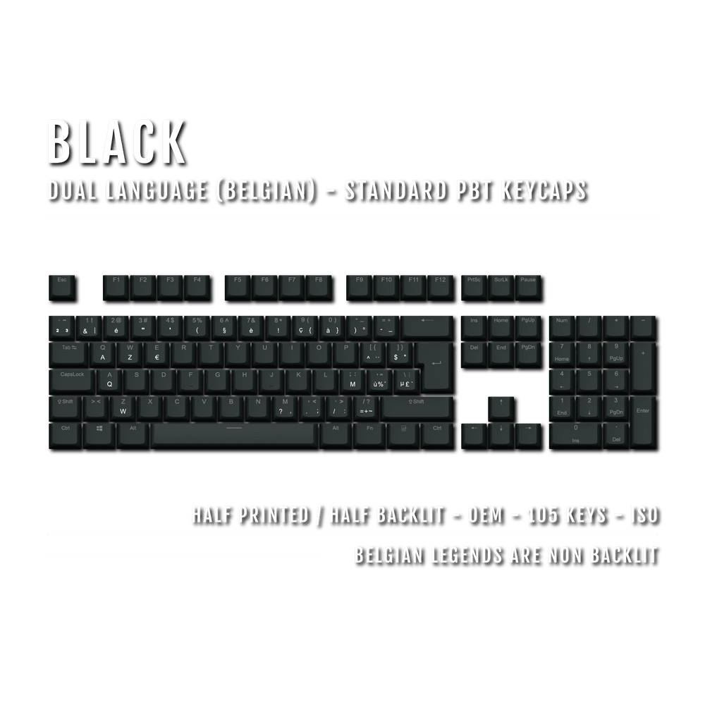 Black Belgian (ISO-BE) Dual Language PBT Keycaps Krome Keycaps LTD belgian