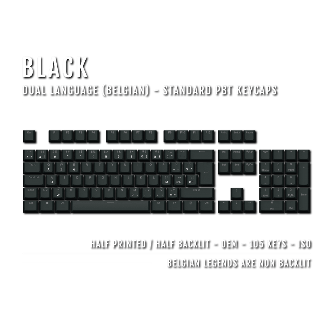 Black PBT Belgian Keycaps - ISO-BE - 100% Size - Dual Language Keycaps - kromekeycaps