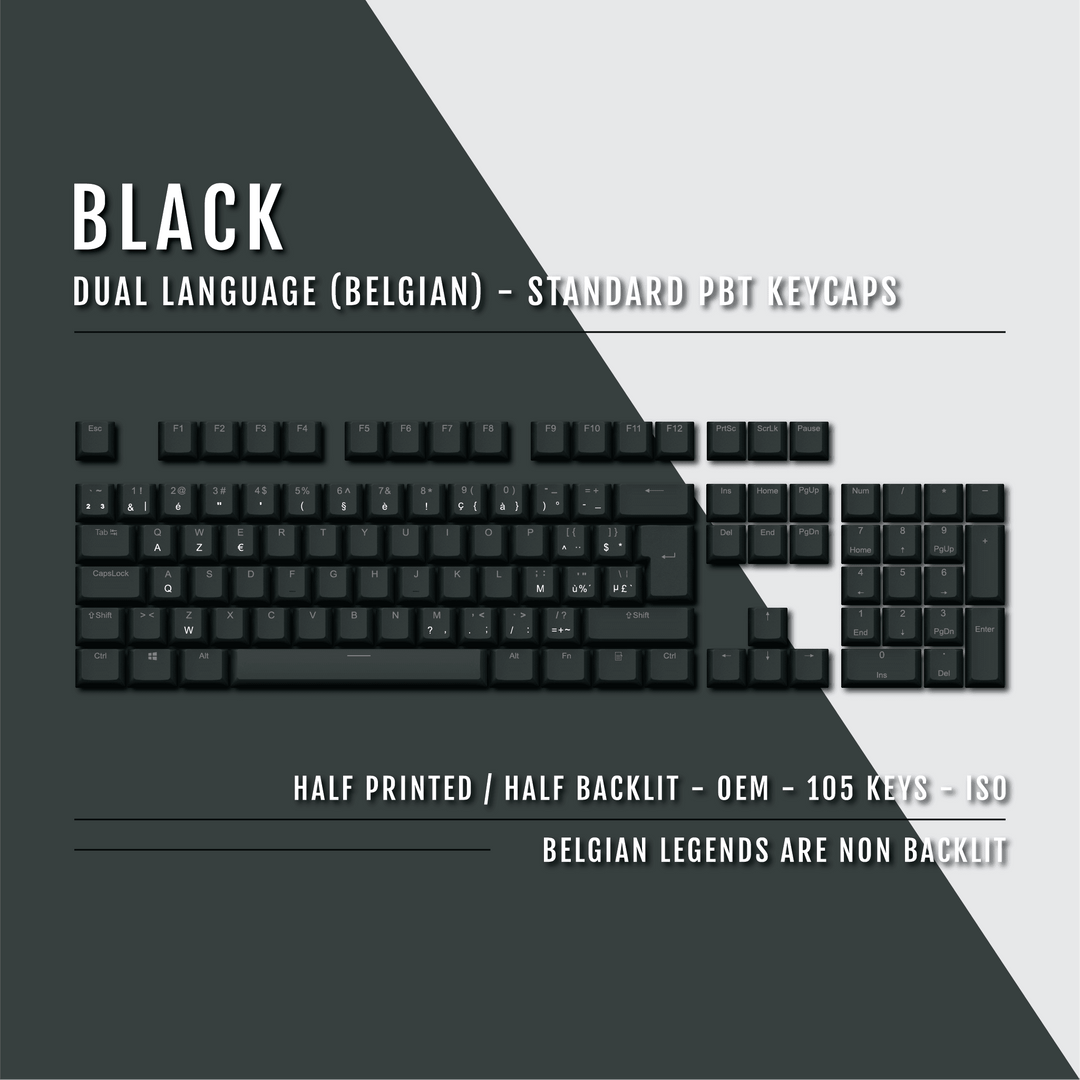 Black PBT Belgian Keycaps - ISO-BE - 100% Size - Dual Language Keycaps - kromekeycaps