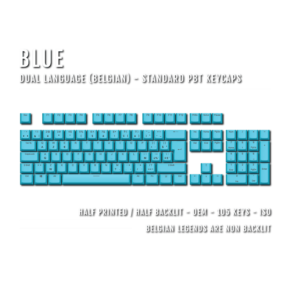 Blue Belgian (ISO-BE) Dual Language PBT Keycaps Krome Keycaps LTD belgian