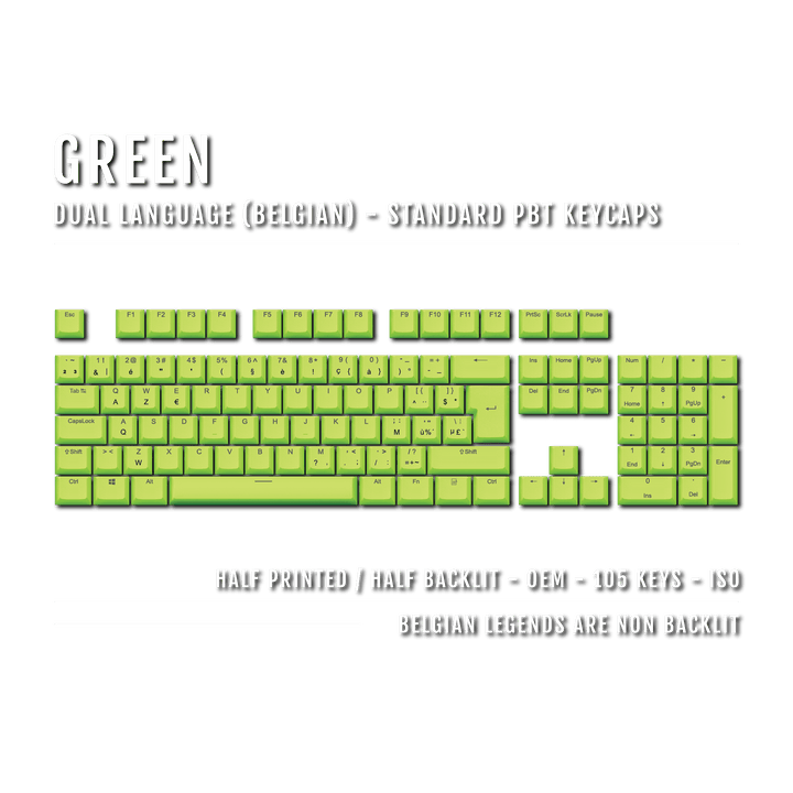 Green Belgian (ISO-BE) Dual Language PBT Keycaps Krome Keycaps LTD belgian
