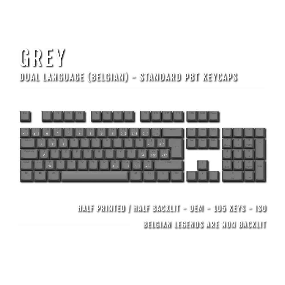 Grey Belgian (ISO-BE) Dual Language PBT Keycaps Krome Keycaps LTD belgian